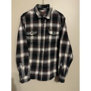 Orvis Heavy Knit‎ Flannel Shacket Men's M Black Brown Plaid Outdoors Work Wear